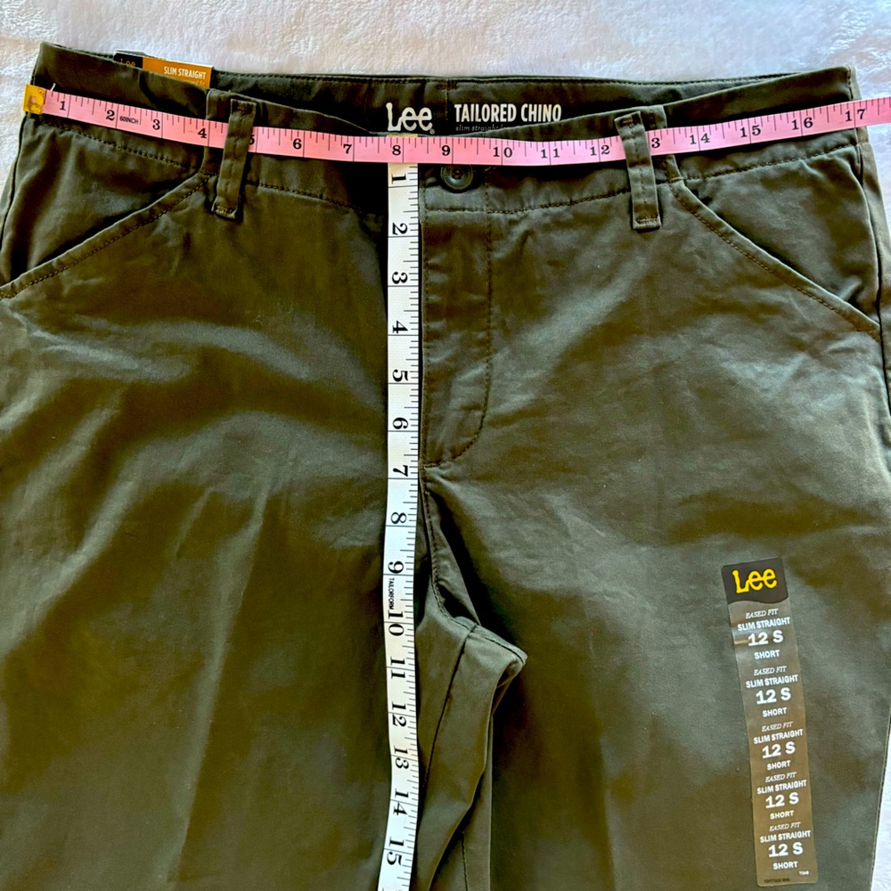 LEE Eased Fit Slim Straight Mid Rise Green Tailored Chino Pants--NWT--12S - Picture 14 of 15